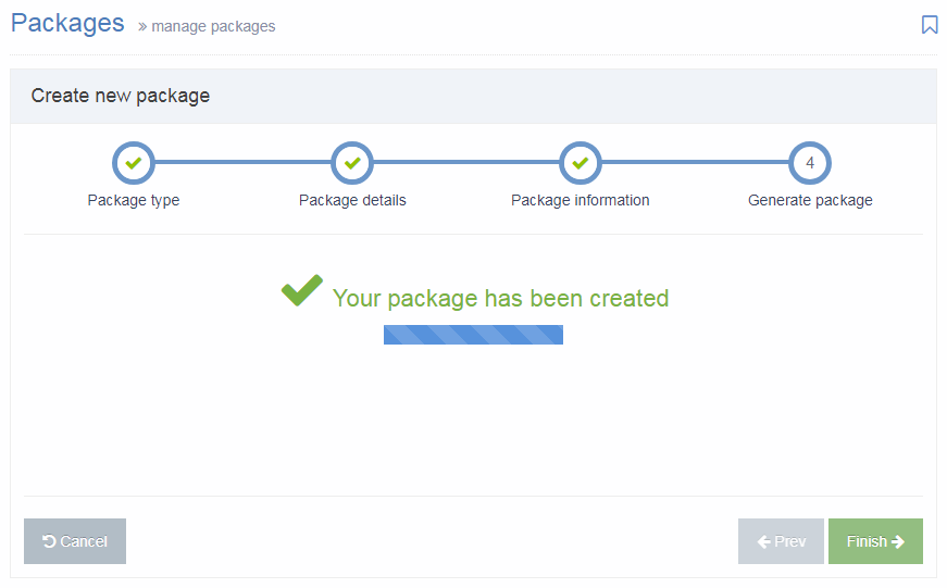 Screenshot of Package Creation Confirmation