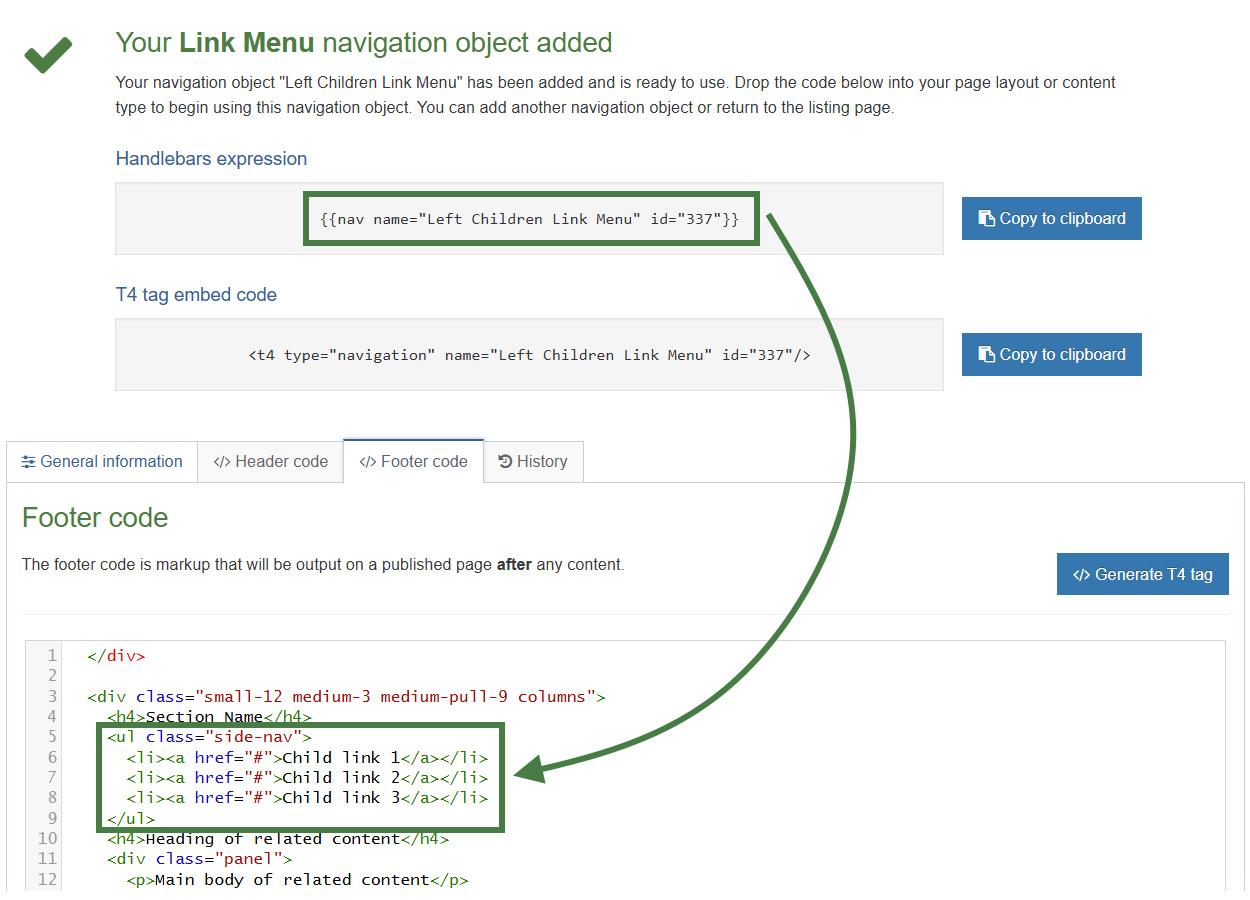 Apply the left link menu navigation to the page layout