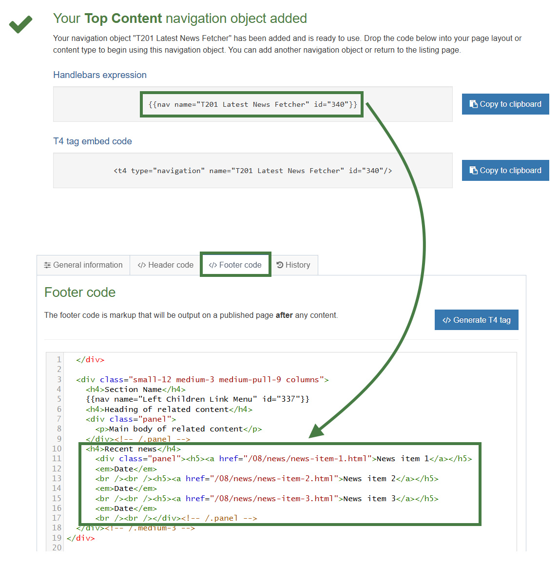 Apply top content navigation to page layout