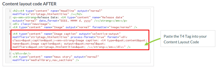 Content layout code after