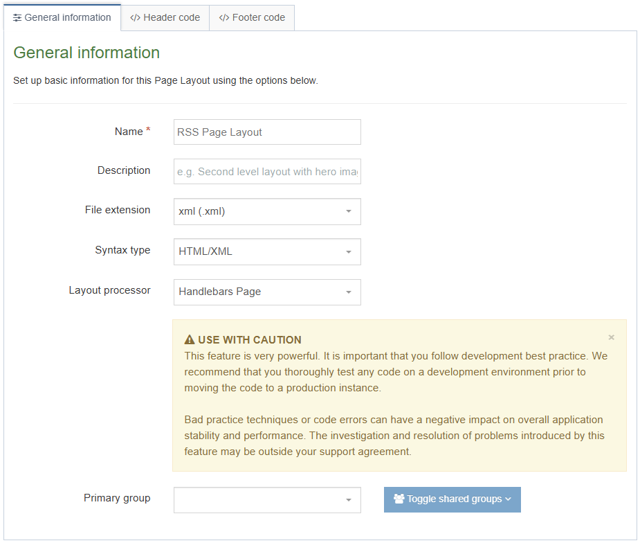 Create Page Layout for RSS Feed