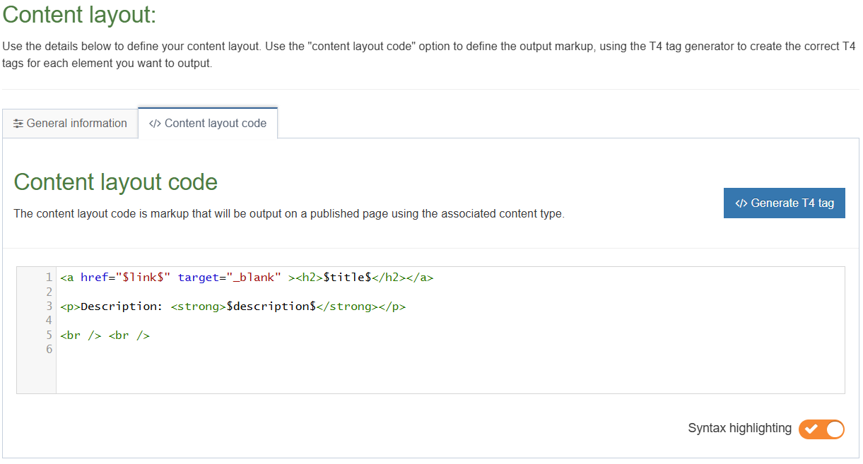Data Object (output) Content Layout Code