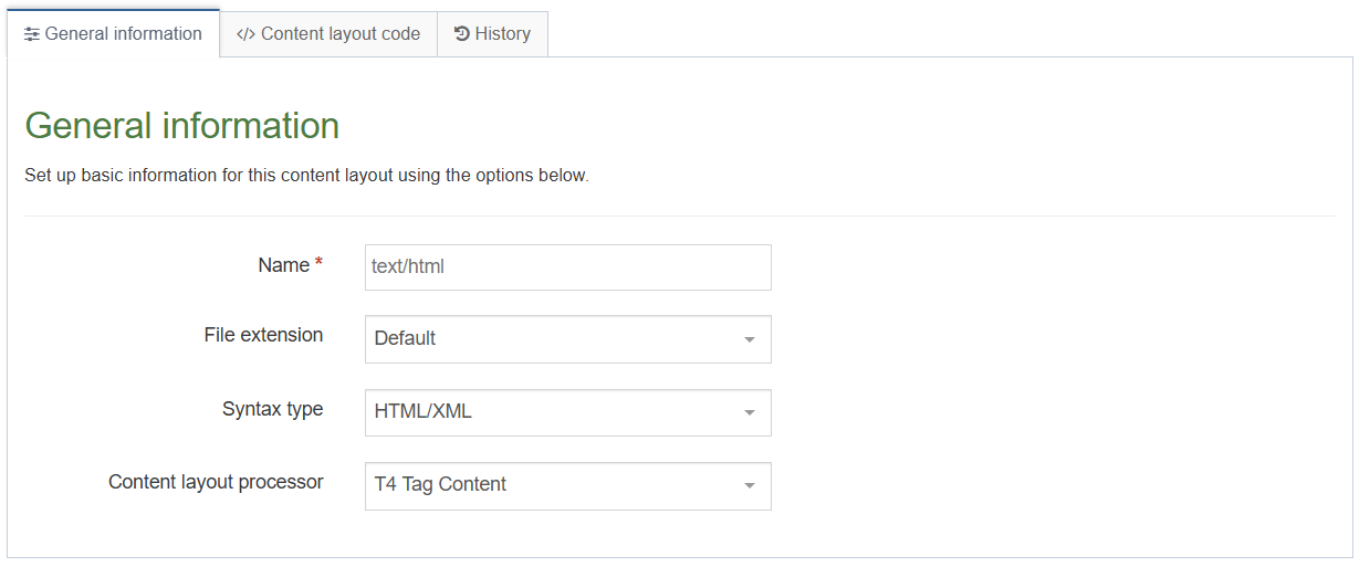 General Information Tab of Content Type (Selective Output)