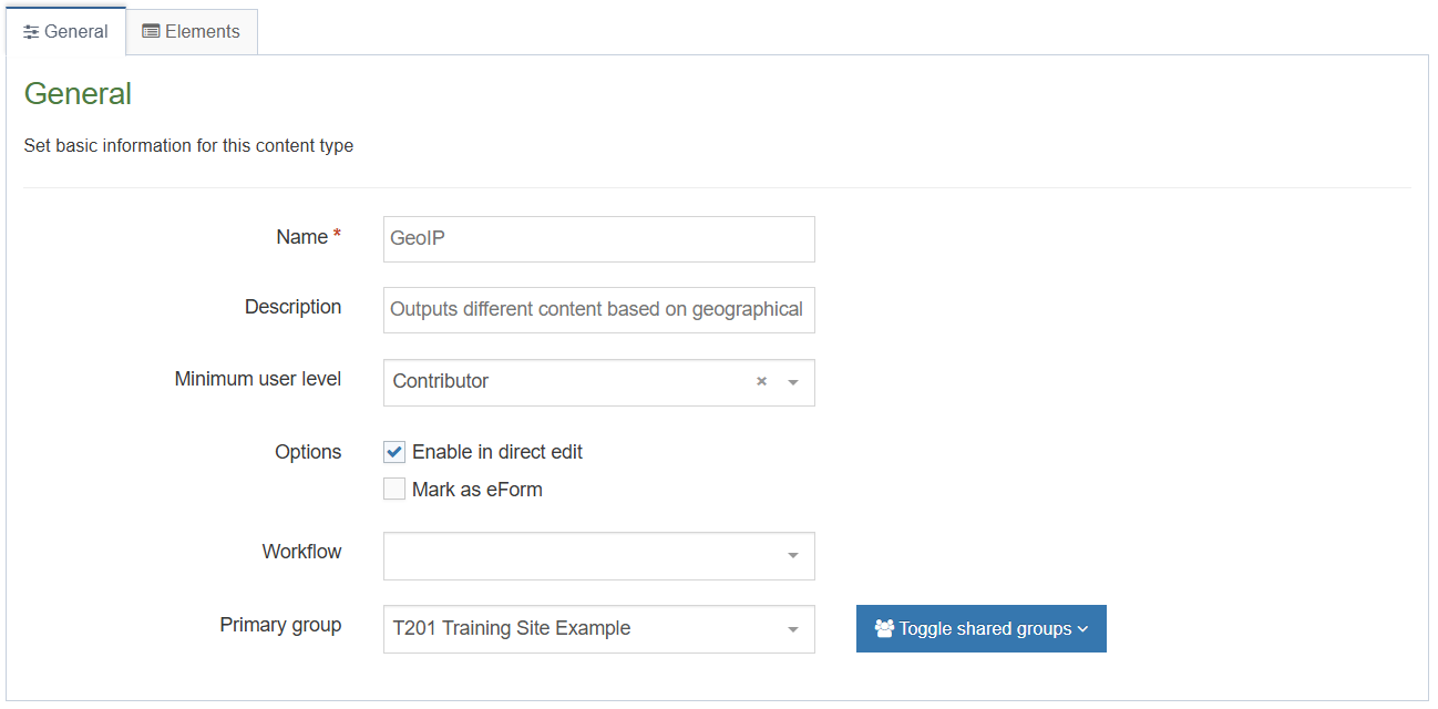 GeoIP Content Type General Tab