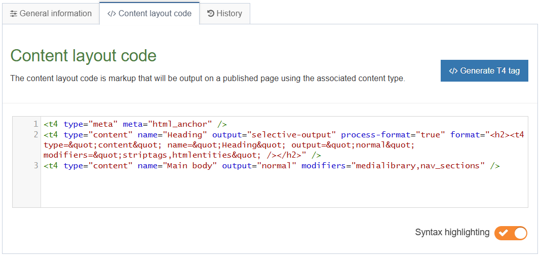 Heading element with selective output
