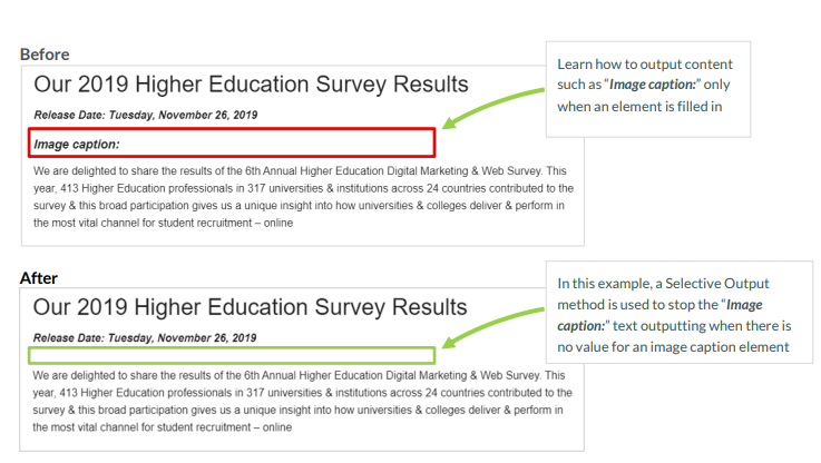 Image caption before and after