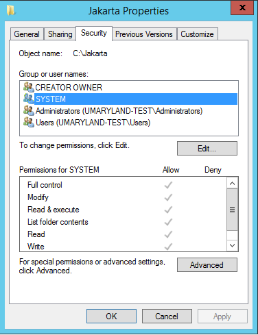 IIS8 Jakarta Directory permissions