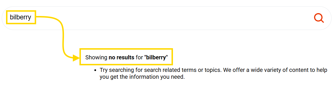 Screenshot of a search engine result page showing No Results for a query of bilberry