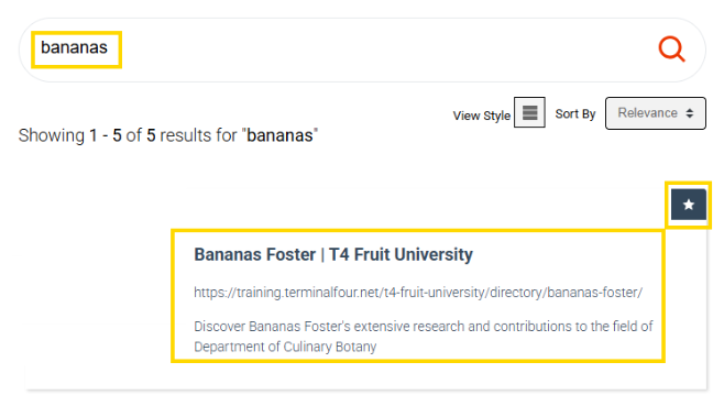 A query for Bananas showing Bananas Foster as the Promoted result