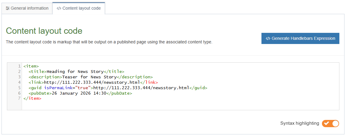 RSS Content Type Content Layout Code