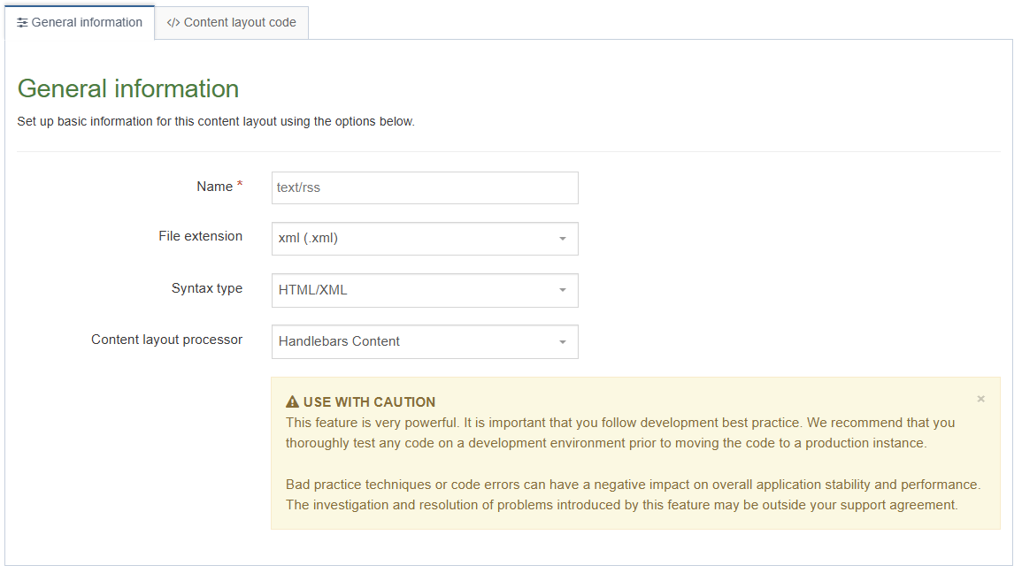 RSS Content Type General Information Tab