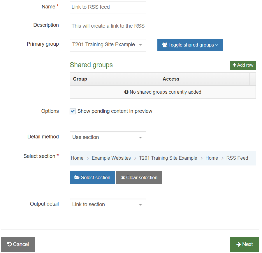 RSS Feed Section Details Object