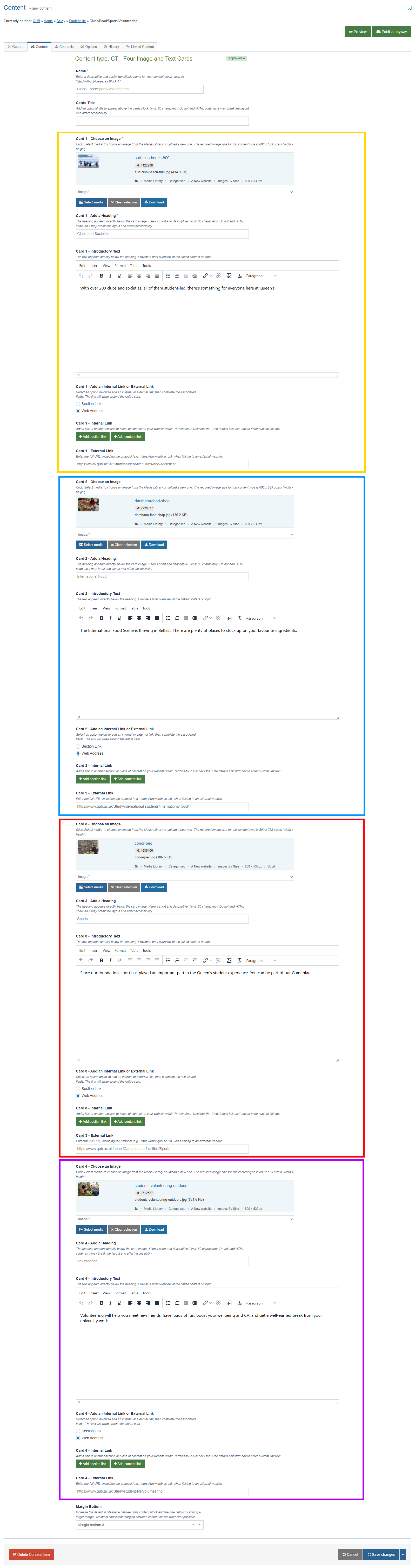 Repeaters for existing content type with 4 optional cards