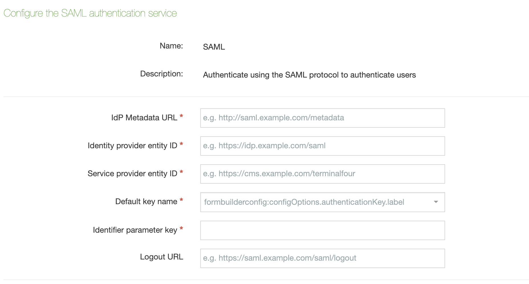 SAML authentication configuration options screenshot