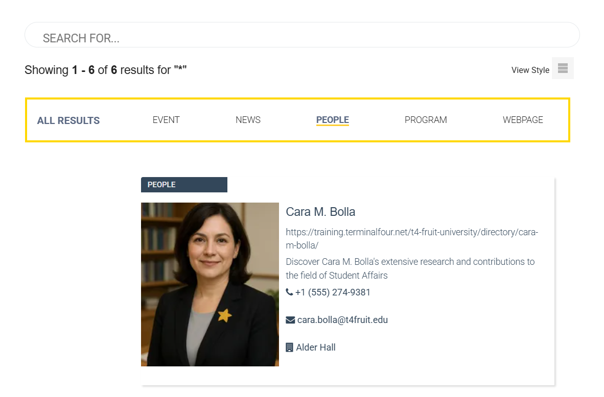 Screenshot of search results with a tab facet