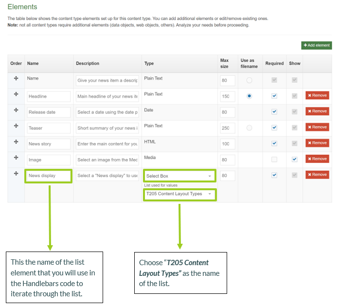 Adding a select box list element to the news content type