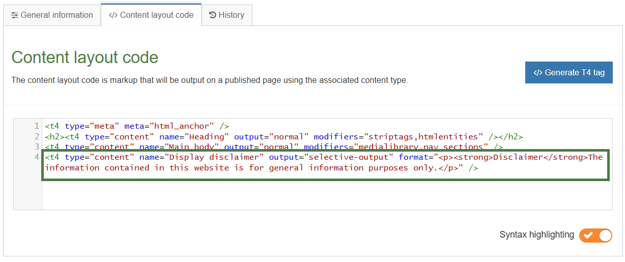 Selective output tag