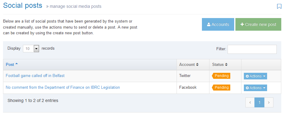 Social posts table