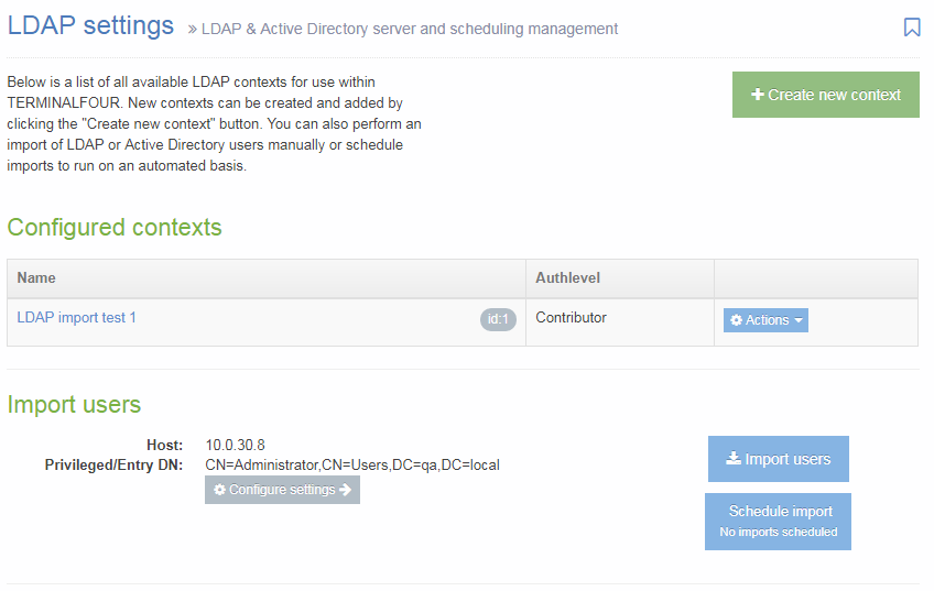 LDAP Settings start page screenshot