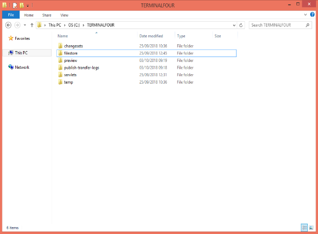 TERMINALFOUR Folder Structure Windows