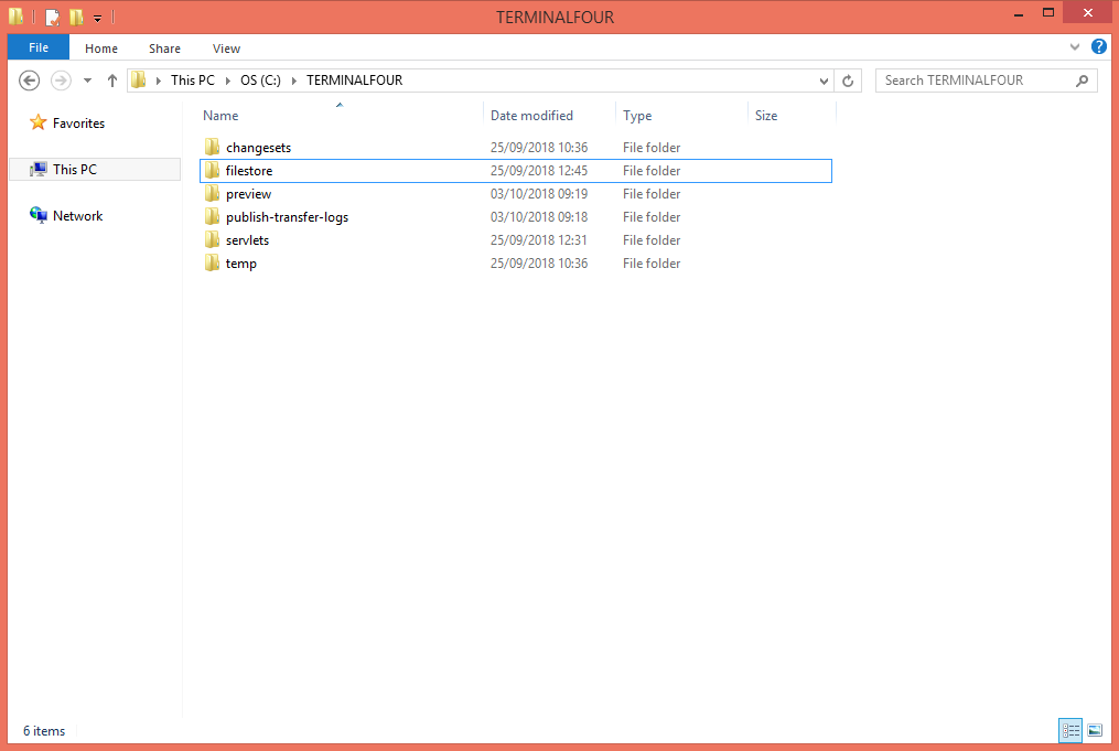 TERMINALFOUR Folder Structure Windows