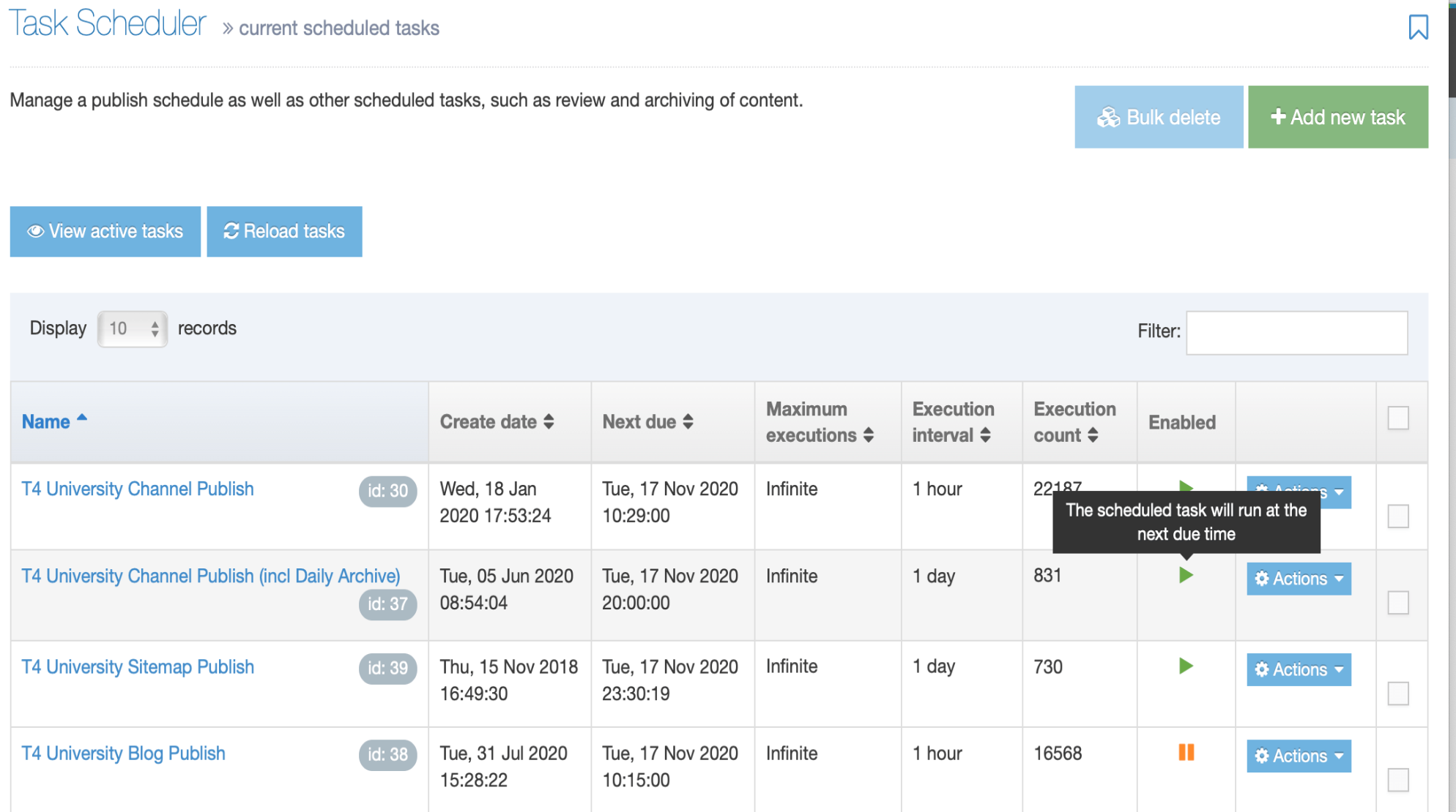 Screenshot of the Task Scheduler Listing