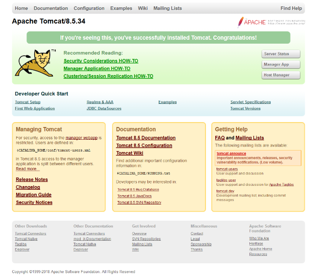 Tomcat 8.5 Homepage