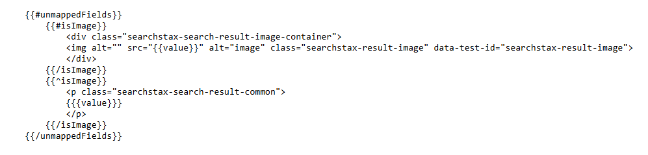 Screenshot of Unmapped Fields template code in the Hosted Search Experience