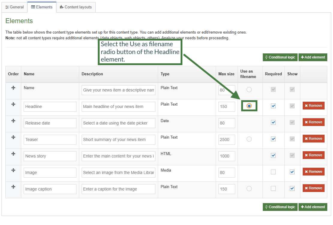 Use as filename radio button