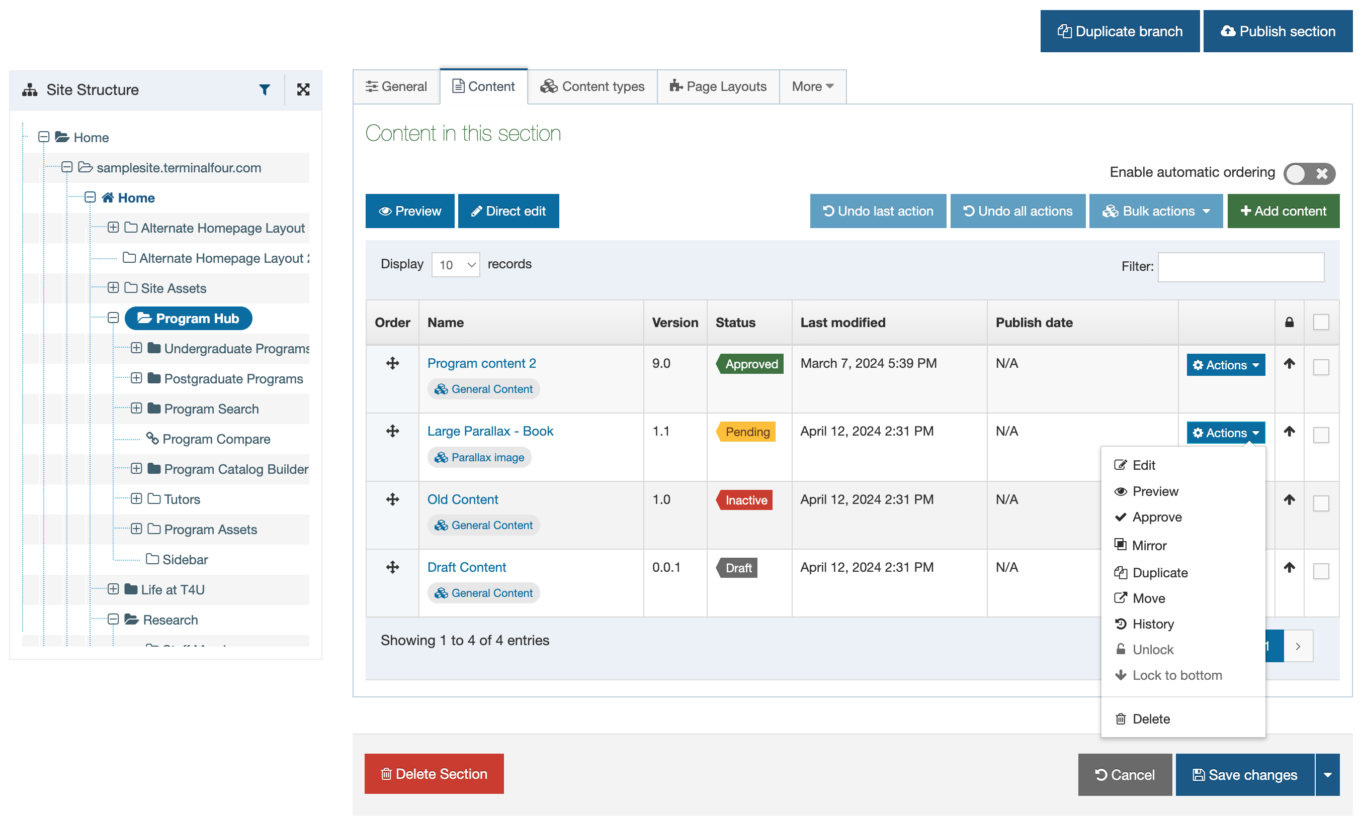 Example of the Edit Section screen showing improved contrast on button colors and text
