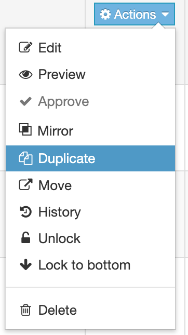 Content Actions with Duplicate highlighted