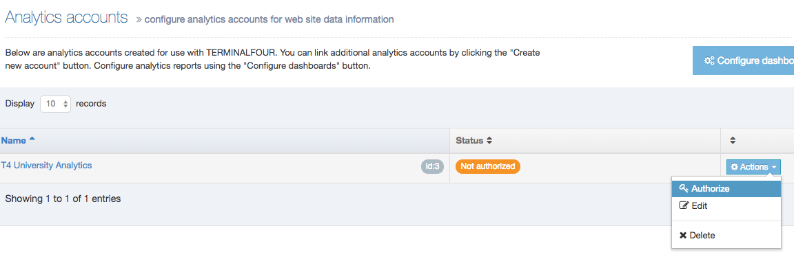 Screenshot showing the Authorize account option being selected