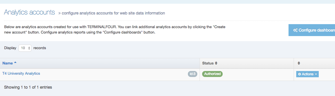 Screenshot of Analytics Account listing screen with account status changed to Approved