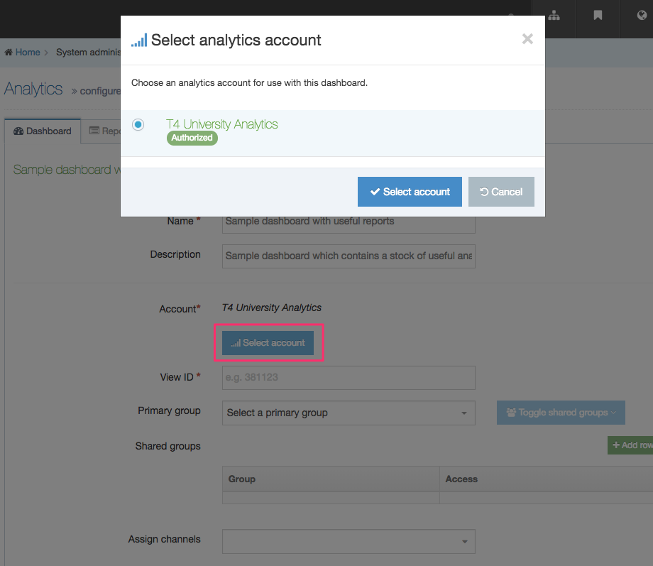 Screenshot of the Select Account modal