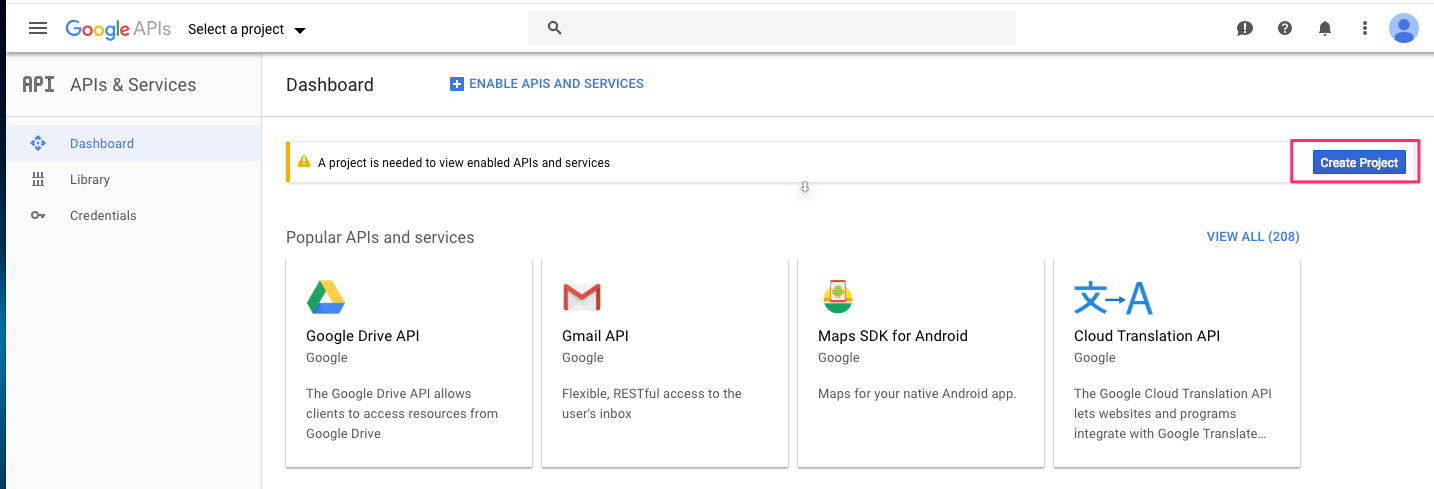 Screenshot of the Google API Console Dashboard