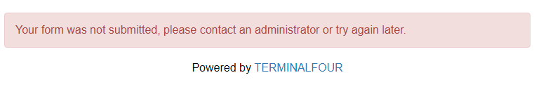 Screenshot of the failed form submission message 