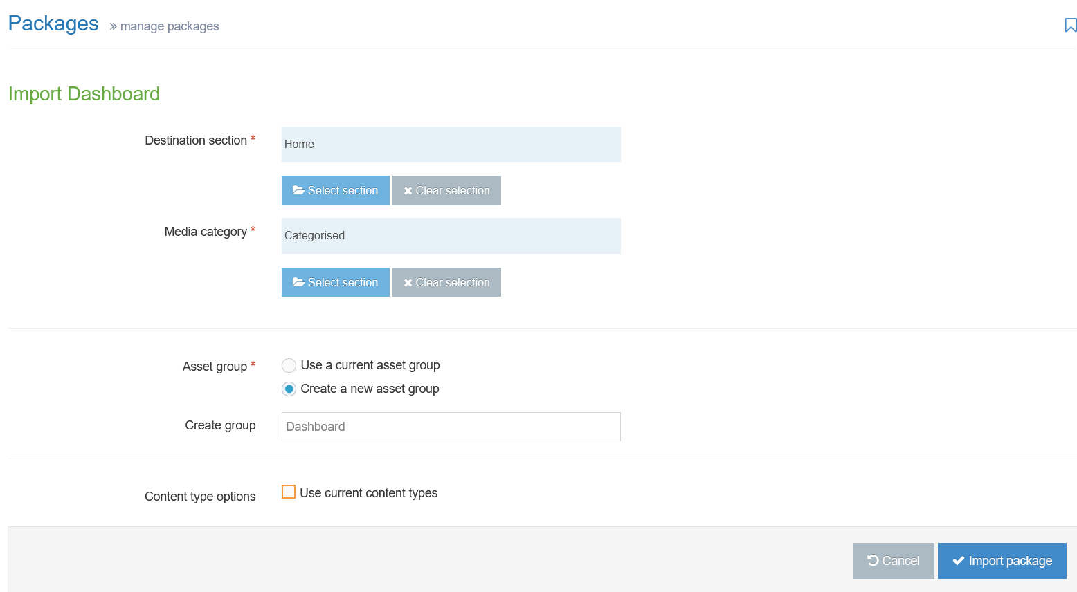 Package import settings