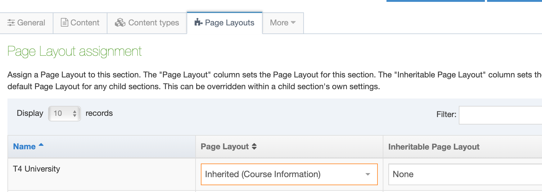 Inherited Page Layout labelled in Section