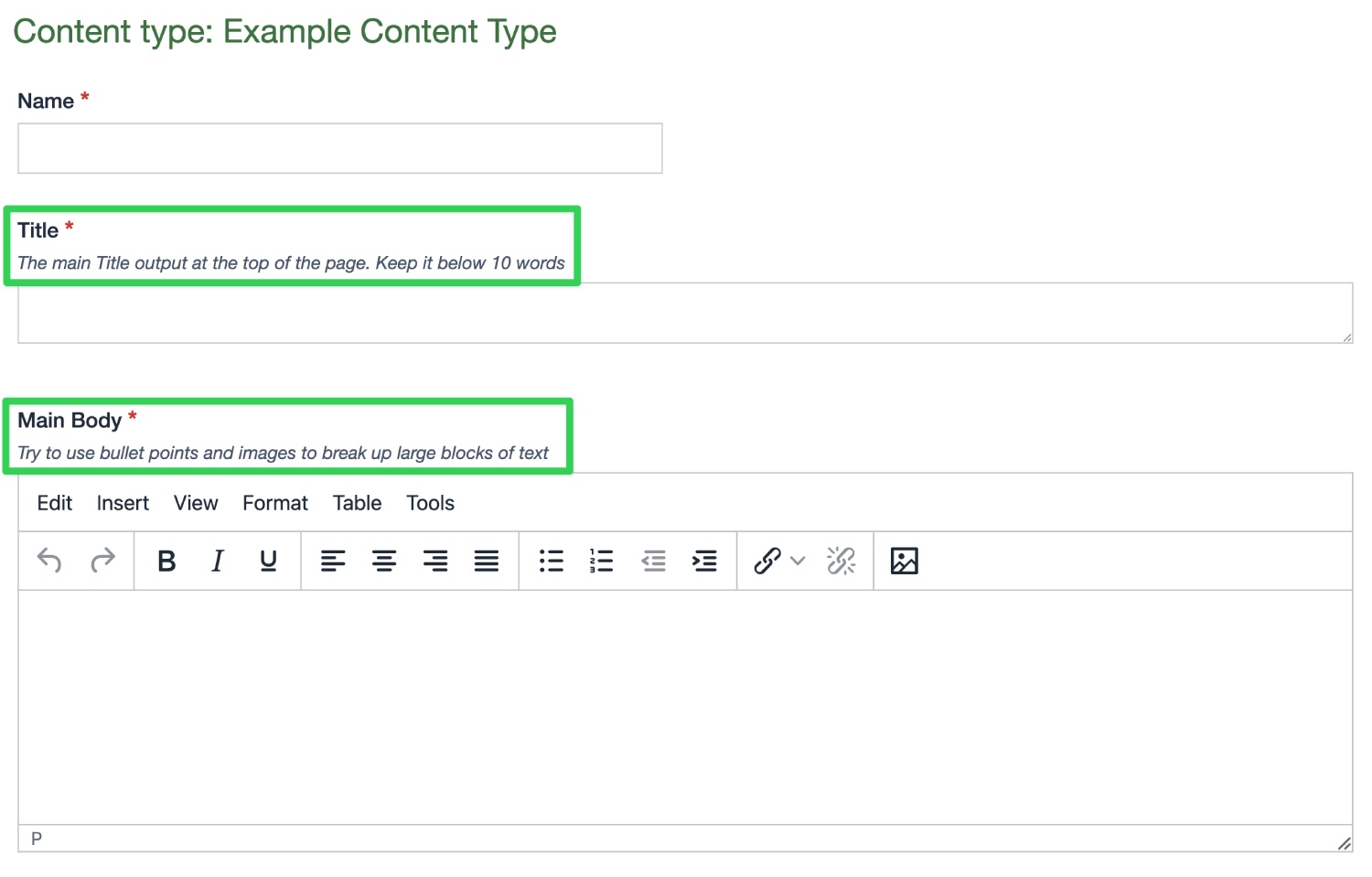 Example of Element Descriptions Inline making them easier to see for Content Editors