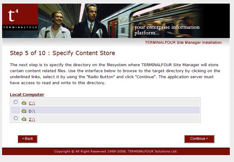 A sample page for specifying the content store.