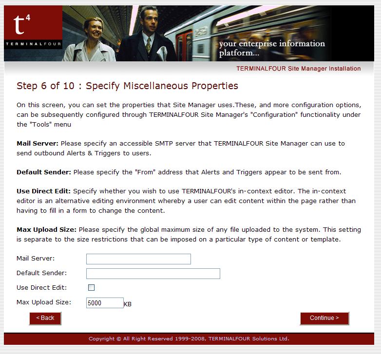 Install Specify Miscellaneous Properties page