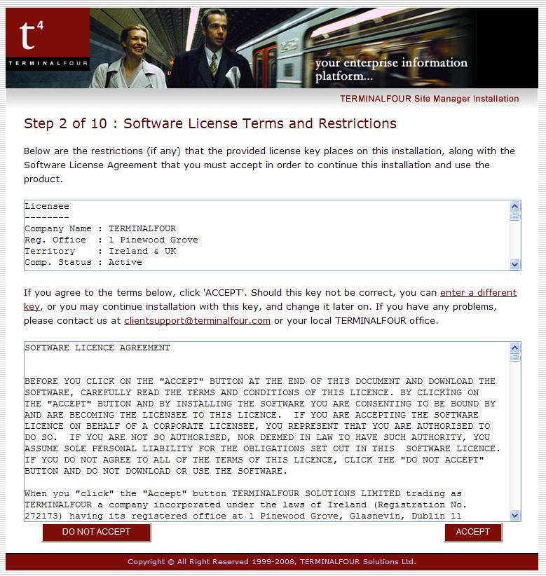 This is the page a sample of the 'Software License Terms and Restrictions' page.