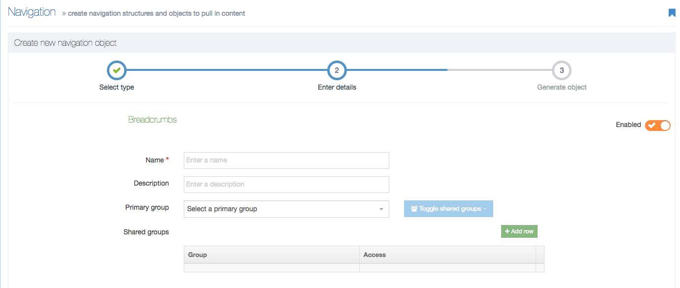 Screenshot of the common settings used by all Navigation Objects