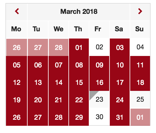 Screenshot of the Events Calendar Mini