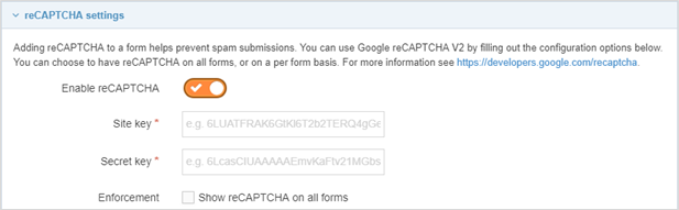 reCAPTCHA settings