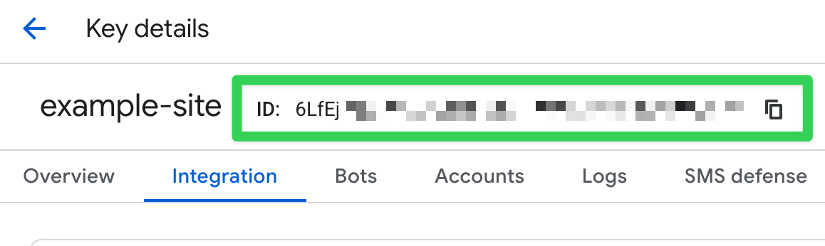 Your ID in the reCAPTCHA Enterprise console