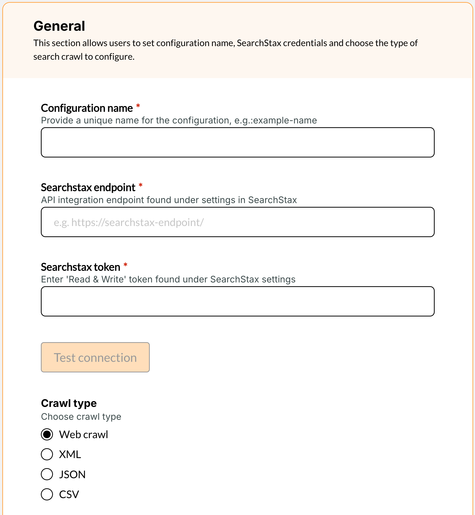 An example of creating a new search configuration
