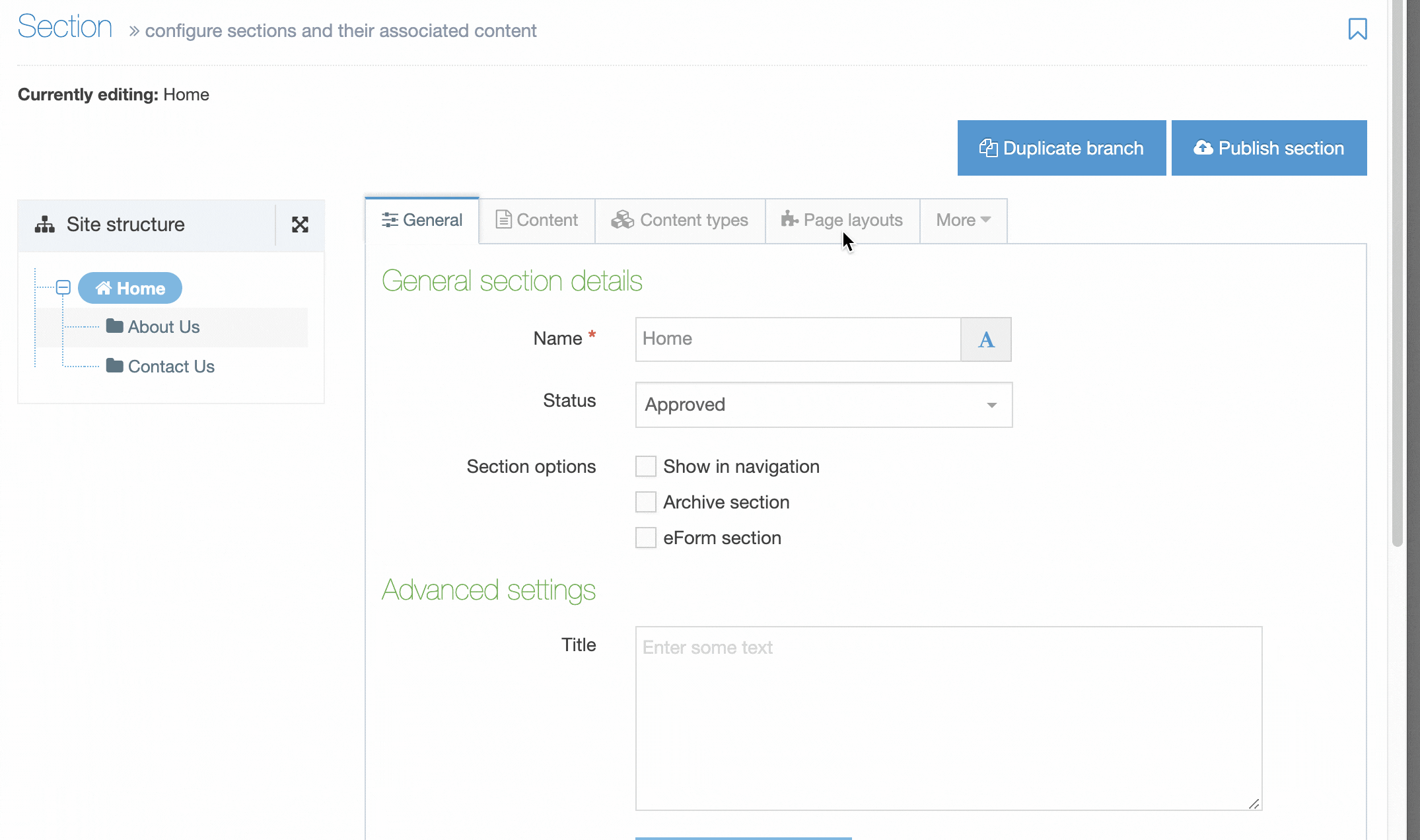 Animated GIF showing how to addd and re-order Subsections in the Subsection tab
