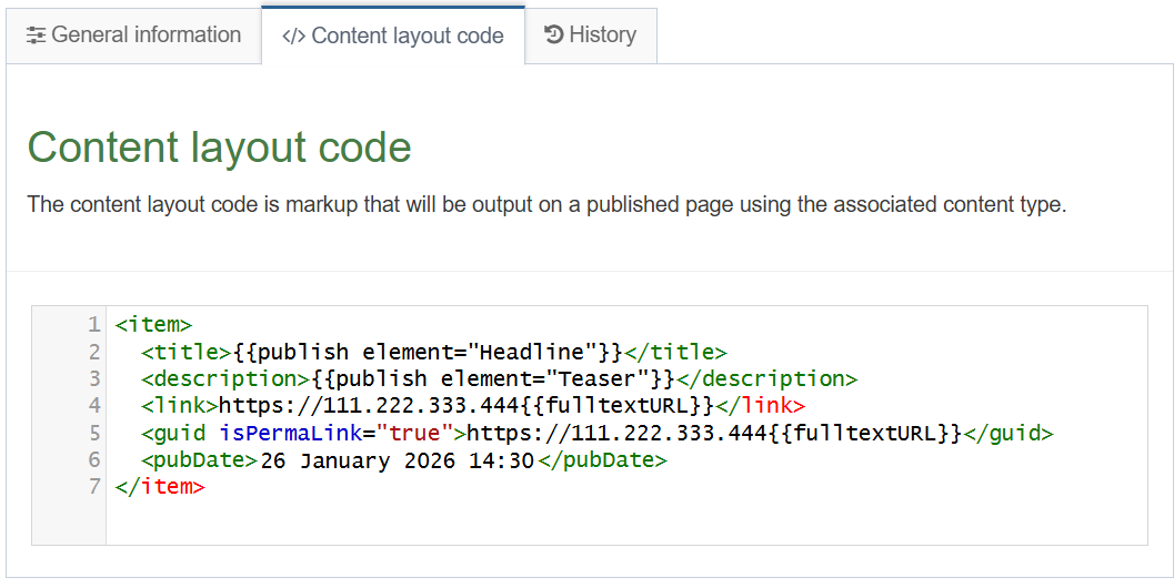 screenshot of updated rss layout after adding fulltextURL expression